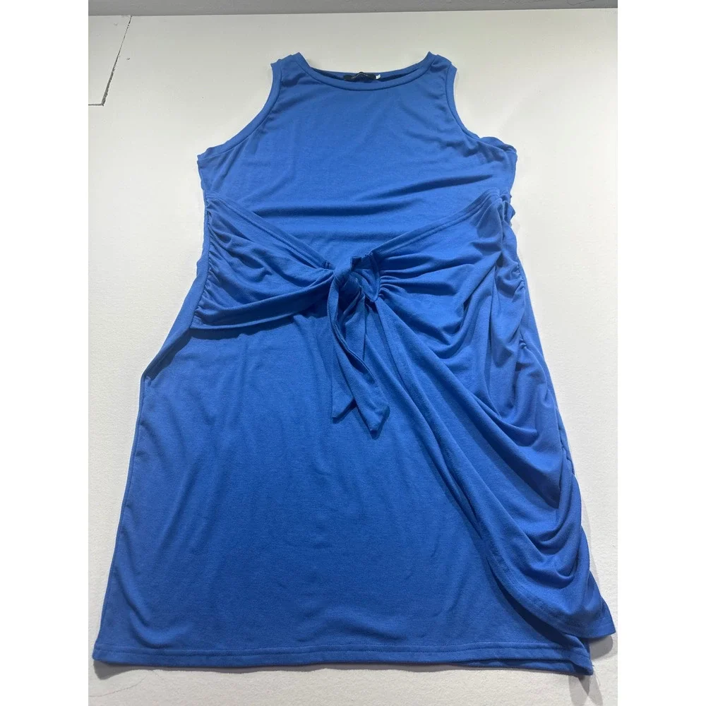 Lillusory Royal Blue Sleeveless Front Tie Ruched Knit Wrap Dress XL